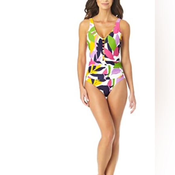 Anne Cole -women’s Center Front Cutout One Piece Swimsuit lush garden size 16 - Picture 1 of 7